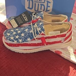 Hey Dude Womens Red, White, and Blue Star Shoes. NWT.